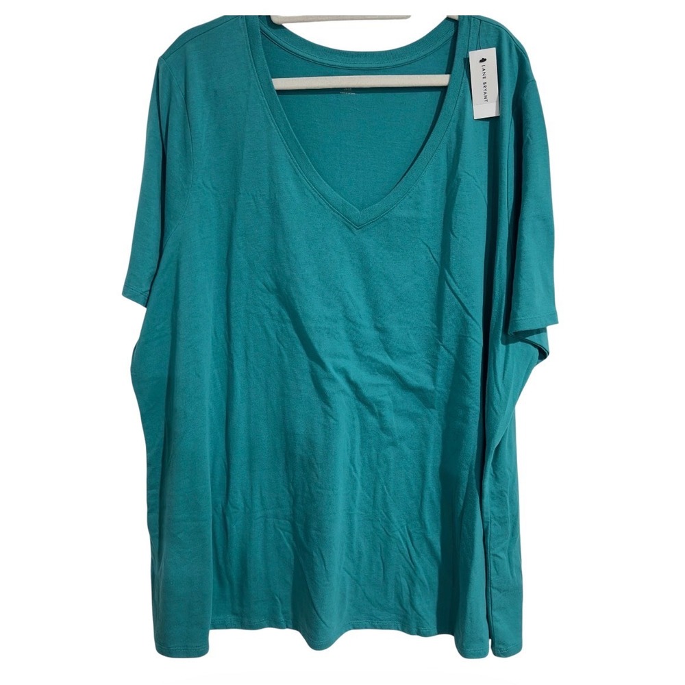 Lane Bryant Classic Perfect Sleeve Tee Teal Green V-Neck Plus Size 26/28 NWT